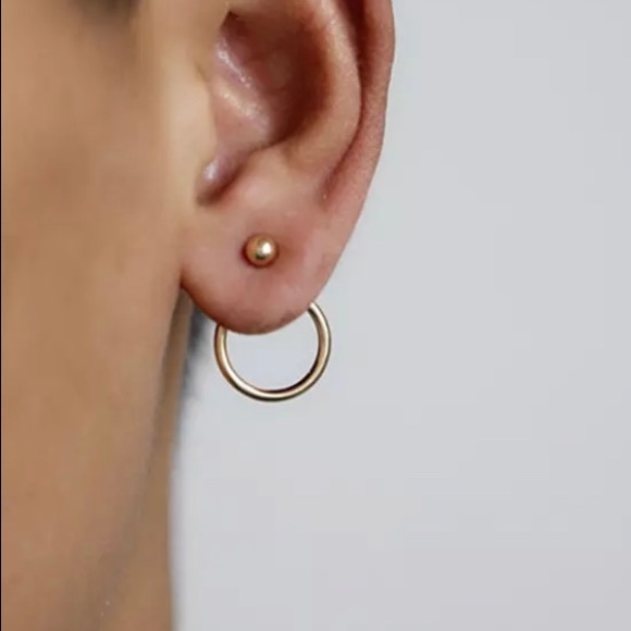 Minimalist Rose Gold Circle Jacket Earrings - Picture 1 of 2